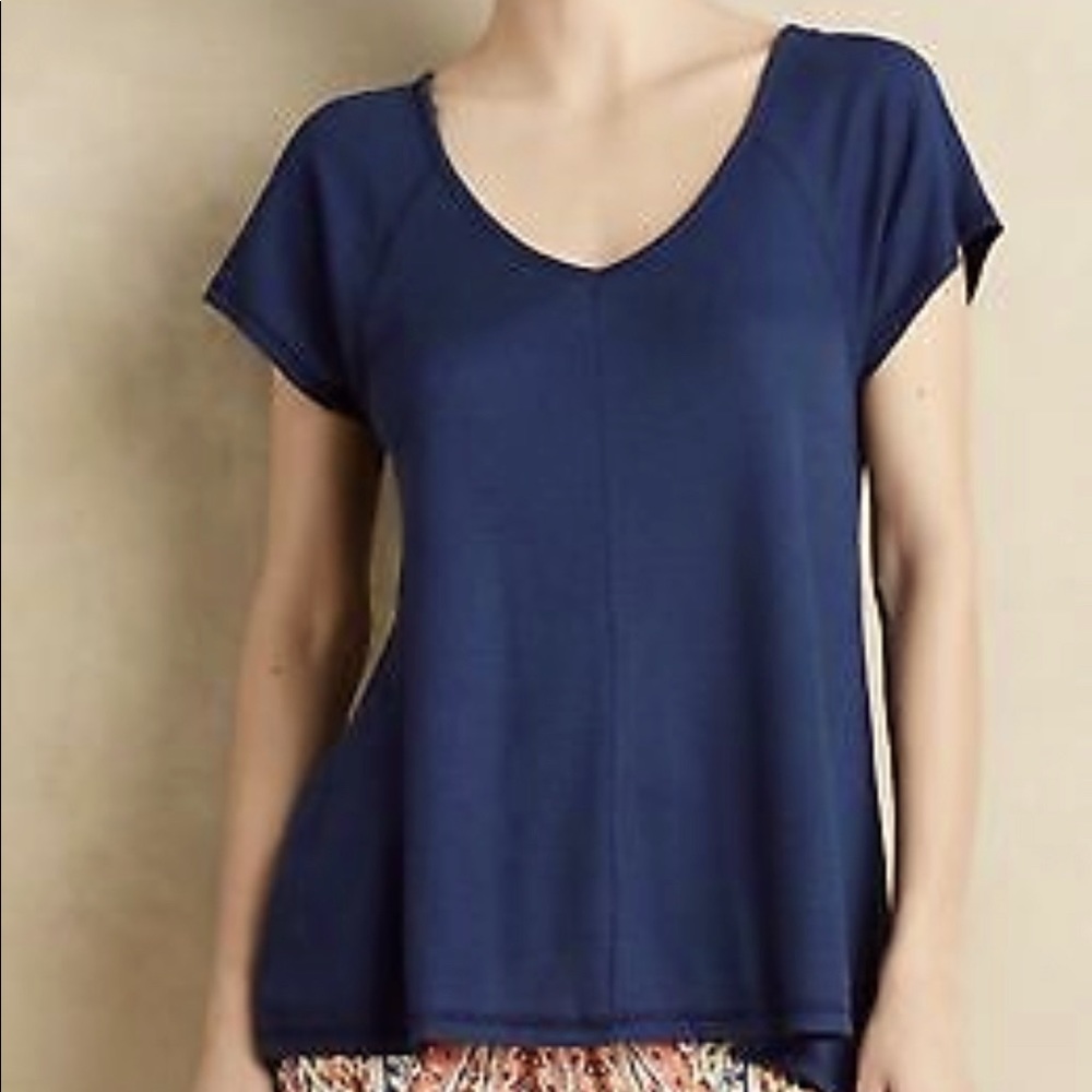 NWOT Anthropologie Saturday Sunday Waffle Thermal Navy Swing Tee, size M